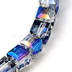 Electorplated Glass Beads, Rainbow Plated, Faceted, Cube, Royal Blue, 7x7x7mm, Hole: 1mm(X-EGLA-E006-1N)
