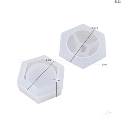 Hexagon Concrete Candle Jar with Lid Mould, DIY Food Grade Silicone Candle Holder Molds, Resin Casting Molds, for UV Resin, Epoxy Resin Craft Making, White, 42~43x20~21mm, 2pcs/set(PW-WG74678-02)