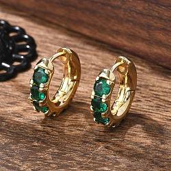 Green Cubic Zirconia Hoop Earrings, Brass Chunky Earrings for Women, Cadmium Free & Nickel Free & Lead Free, Real 18K Gold Plated, 17x4mm, Pin: 0.7mm(EJEW-C022-08G)