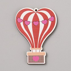 Single Face Printed Heart Wood Big Pendants, Valentine's Day Wooden Charms, Hot Air Balloon, 55x40x2.5mm, Hole: 1.5mm(WOOD-CJC0011-07I)