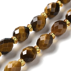 Natural Tiger Eye Beads Strands, with Seed Beads, Faceted, Oval, 7.5~8x6~6.5mm, Hole: 1.2mm, about 40~42pcs/strand, 15.35~15.55''(39~39.5cm)(G-H297-C11-01)