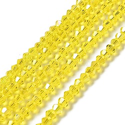 Transparent Electroplate Glass Beads Strands, AB Color Plated, Faceted Bicone, Yellow, 4.5x4mm, Hole: 0.7mm, about 82~85pcs/strand, 30.5~31cm(EGLA-S056-4mm-21)