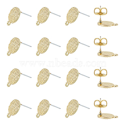 Alloy Stud Earring Findings, with Loop and Brass Ear Nuts, Steel Pins, Flat Round, Light Gold, Earring: 14.5x11mm, Hole: 1.4mm, Pin: 0.7mm, 50pcs, Ear Nuts: 8.5x8x4mm, Hole: 2mm, 50pcs, 100pcs/box(PALLOY-NB0001-98)
