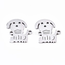201 Stainless Steel Link Connectors, Laser Cut, Dog, Stainless Steel Color, 15.5x14x1mm, Hole: 1.4mm(STAS-S110-099P)