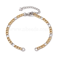 304 Stainless Steel Figaro Chain Bracelet Makings, with Cross Chain Extender, Golden & Stainless Steel Color, 6-7/8 inch(17.5cm)(AJEW-JB01285)