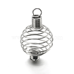 Iron Spiral Bead Cages Pendants Making, Round, Stainless Steel Color, 34x21mm, Hole: 4.5mm(X-STAS-A031-01)