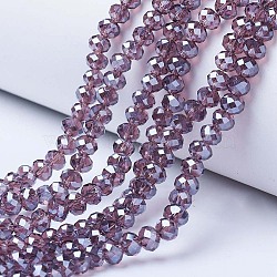 Electroplate Glass Beads Strands, Pearl Luster Plated, Faceted, Rondelle, Old Rose, 8x6mm, Hole: 1mm, about 65~72pcs/strand, 15.7~16.1 inch(40~41cm)(EGLA-A034-T8mm-A05)