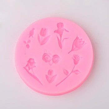 Rose Flower Design DIY Food Grade Silicone Molds, Fondant Molds, For DIY Cake Decoration, Chocolate, Candy, UV Resin & Epoxy Resin Jewelry Making, Random Single Color or Random Mixed Color, 76x8mm, Inner Size: 13~37x4~17mm
