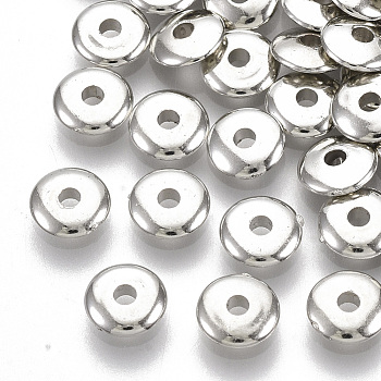 Plating ABS Plastic Spacer Beads, Flat Round, Platinum Plated, 6x1.5mm, Hole: 1.5mm