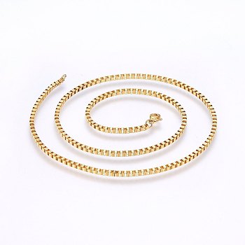 304 Stainless Steel Box Chain Necklaces, with Lobster Claw Clasps, Golden, 19.7 inch(50cm), 1.5mm
