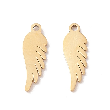 304 Stainless Steel Pendants, Wing, Golden, 13.5x4.5x0.8mm, Hole: 1mm