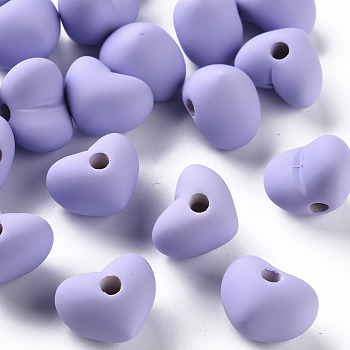 Acrylic Beads, Rubberized Style, Half Drilled Beads, Heart, Lilac, 14.5x18.5x13.5mm, Hole: 3.5mm