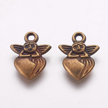 CCB Plastic Pendants, Angel and Heart, Antique Bronze, 19x14.5x4mm, Hole: 2mm