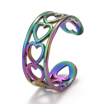Rainbow Color Ion Plating(IP) 304 Stainless Steel Heart Wrap Open Cuff Ring for Women, US Size 9 1/2(19.3mm)