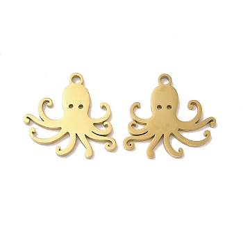 Ion Plating(IP) 304 Stainless Steel Pendants, Octopus Charm, Real 18K Gold Plated, 19x20x1.5mm, Hole: 1.8mm