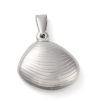 304 Stainless Steel Pendants, Shell Shape Charm, Stainless Steel Color, 21x21x7mm, Hole: 6.8x3.2mm
