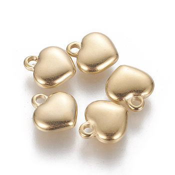 304 Stainless Steel Charms, Puffed Heart, Golden, 10x9.5x3mm, Hole: 1.6mm