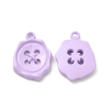 Spray Painted Alloy Pendants, Button Charm, Lilac, 21x16x3mm, Hole: 1.8mm