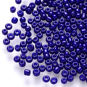 6/0 Baking Paint Glass Round Seed Beads, Blue, 4~5x3~4mm, Hole: 1~2mm, about 4500pcs/pound