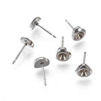304 Stainless Steel Stud Earring Settings, Heart, Stainless Steel Color, Fit For: 4mm Rhinestone, 7x7.5x13.5mm, Pin: 0.7mm