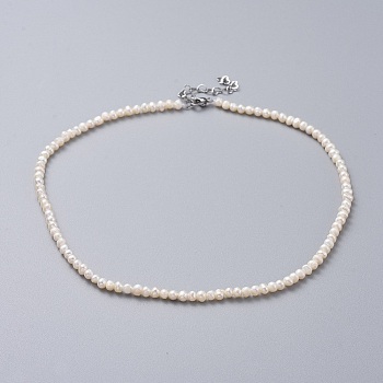 Natural Freshwater Pearl Necklaces, with 304 Stainless Steel Chain Extender and Kraft Paper Cardboard Jewelry Boxes, White, 14.17~15.55 inch(36~39.5cm)