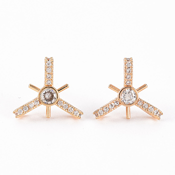 Brass Micro Pave Clear Cubic Zirconia Stud Earrings Findings, for Half Drilled Bead, Nickel Free, Knot, Real 18K Gold Plated, 13.5x15.5mm, Pin: 0.8mm, Pin: 1mm(for Half Drilled Bead)