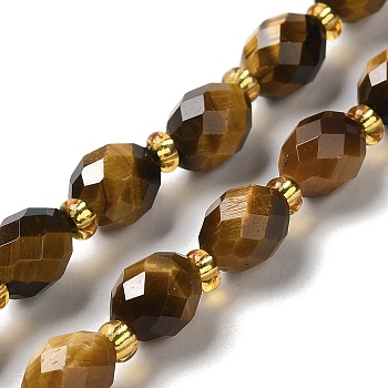 Natural Tiger Eye Beads Strands, with Seed Beads, Faceted, Oval, 7.5~8x6~6.5mm, Hole: 1.2mm, about 40~42pcs/strand, 15.35~15.55''(39~39.5cm)