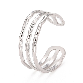 304 Stainless Steel Triple Line Open Cuff Ring for Women, Stainless Steel Color, US Size 9(18.9mm)