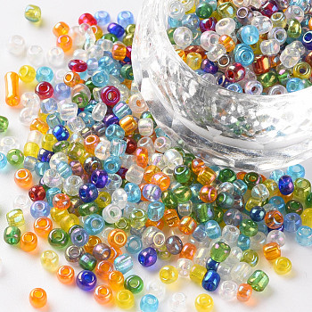 Round Glass Seed Beads, Transparent Colours Rainbow, Round, Mixed Color, 3mm