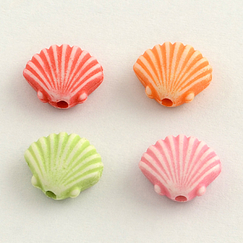 Craft Style Acrylic Beads, Scallop/Shell, Mixed Color, 10.5x12x4.5mm, Hole: 2mm, about 140pcs/50g