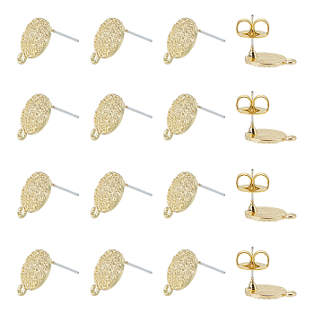 Alloy Stud Earring Findings, with Loop and Brass Ear Nuts, Steel Pins, Flat Round, Light Gold, Earring: 14.5x11mm, Hole: 1.4mm, Pin: 0.7mm, 50pcs, Ear Nuts: 8.5x8x4mm, Hole: 2mm, 50pcs, 100pcs/box