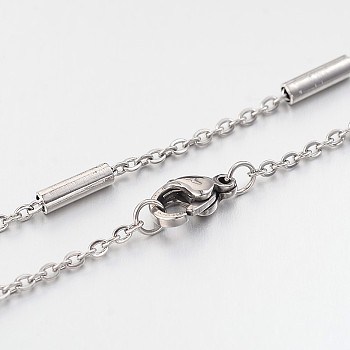 304 Stainless Steel Cable Chain Necklaces, with Column Beads and Lobster Claw Clasps, Stainless Steel Color, 29.1 inch(73.9cm), 2mm