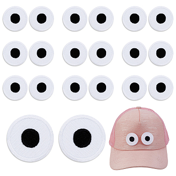 20Pcs Eyes Polyester Embroidery Iron on/Sew on Patches, Costume Accessories, White, 35mm