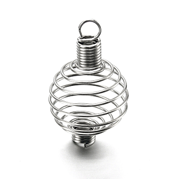 Iron Spiral Bead Cages Pendants Making, Round, Stainless Steel Color, 34x21mm, Hole: 4.5mm