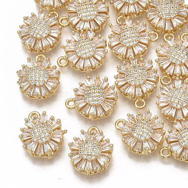 Real Gold Plated Clear Flower Brass+Cubic Zirconia Pendants