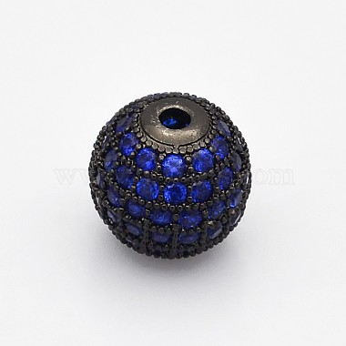 8mm Blue Round Brass + Cubic Zirconia Beads