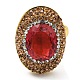 Red Glass Oval Adjustable Ring with Rhinestone(RJEW-D005-03G)-2