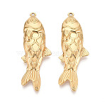 304 Stainless Steel Fish Pendants, Ion Plating(IP), Real 18K Gold Plated, 50.5x17x4mm, Hole: 1.8mm(STAS-T069-15G)