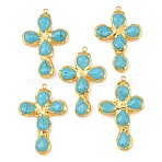 Dyed Synthetic Turquoise Big Pendants, with Brass Findings, Cross Charms, Golden, 52~54x34~35.5x7.5~8.5mm, Hole: 1.8mm(KK-H516-20G)