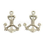Tibetan Style Alloy Anchor Pendants, Cadmium Free & Nickel Free & Lead Free, Antique Silver, 25x18x2.5mm, Hole: 2mm(TIBEP-S264-AS-FF)