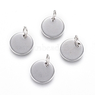 304 Stainless Steel Charms, with Jump Rings, Blank Stamping Tag, Flat Round, Stainless Steel Color, 10x1mm, Hole: 3.5mm(EJEW-L238-03C-P)