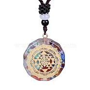 Orgonite Chakra Natural & Synthetic Mixed Stone Pendant Necklaces, Nylon Thread Necklace for Women, Flat Round, Triangle, 25.59 inch(65cm)(QQ6308-13)