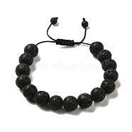 12.5mm Round Natural Lava Rock Braided Bead Bracelets for Women Men, Inner Diameter: 2~3-1/8 inch(4.95~8.05cm)(BJEW-C060-01P)