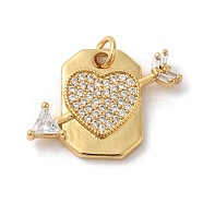 Rack Plating Brass Micro Pave Cubic Zirconia Pendants, Jump Ring, Lead Free & Cadmium Free, Hexagon with Heart, Real 18K Gold Plated, 16.5x22x3.5mm, Hole: 3mm(KK-A190-16G)