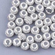 Polymer Clay Rhinestones European Beads, Large Hole Beads, with Platinum Tone Brass Single Cores, Rondelle, Crystal, 11x8mm, Hole: 4.5mm(FPDL-T001-02F)