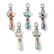 Glass Wishing Bottle with Synthetic & Natural Bead Chip inside Pendant Decorations, Star & Heart Tibetan Style Alloy and Swivel Lobster Claw Clasps Charm, 86mm, Pendants: 58x21.5x13mm, 5pcs/set(HJEW-JM01741)
