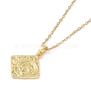 201 Stainless Steel Cable Chain Necklaces, Brass Micro Pave Clear Cubic Zirconia Pendant Necklaces, Real 18K Gold Plated, Sun, Rhombus, 16.06 inch(40.8cm)(NJEW-P309-22A-G)