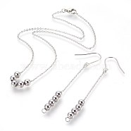 304 Stainless Steel Pendant Necklaces and Dangle Earrings Jewelry Sets, with Lobster Claw Clasps, Round, Stainless Steel Color, 16.25 inch(41.3cm), 80mm, Pin: 0.7mm(SJEW-JS00995)