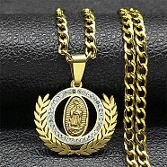 304 Stainless Steel Micro Pave Cubic Zirconial Necklaces, Catholic Saint Benedict Medal Pendant Necklaces, Golden, 23.62 inch(60cm)(NJEW-Q338-16G)