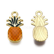 Alloy Enamel Pendants, Cadmium Free & Lead Free, Pineapple, Light Gold, Dark Orange, 20x10x2.5mm, Hole: 1.8mm(ENAM-T009-50A-RS)